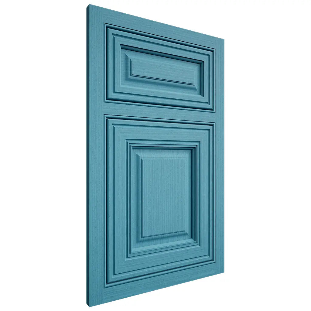 Shiloh Cabinetry Beaded Inset Savannah White Oak Rift Cut Aqua Door