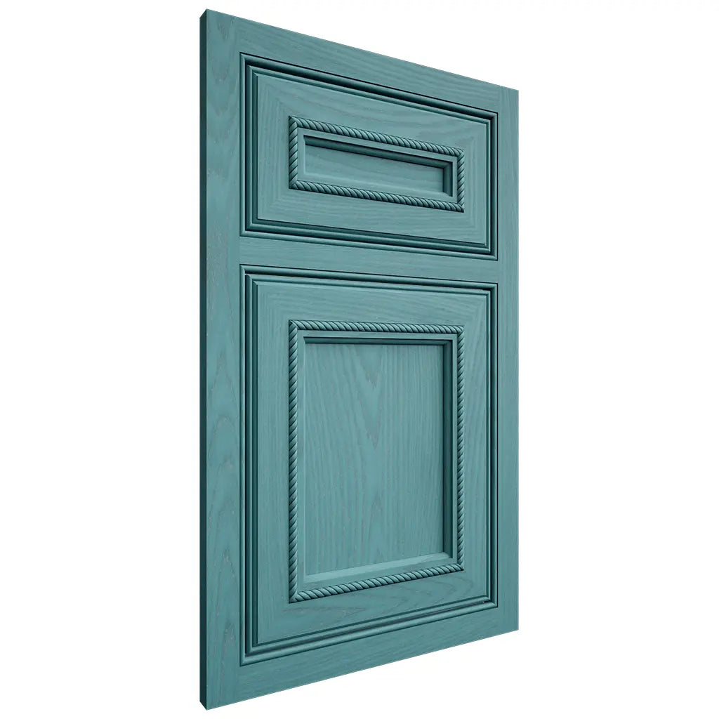 Shiloh Cabinetry Beaded Inset Shelby Red Oak Plain Cut Aqua Door