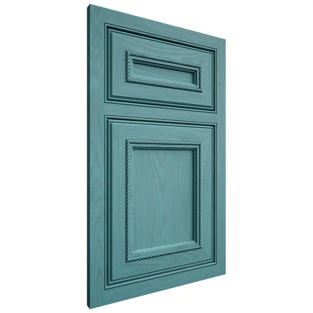Shiloh Cabinetry Beaded Inset Shelby Red Oak Plain Cut Aqua Door