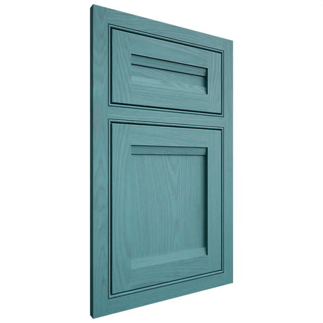 Shiloh Cabinetry Beaded Inset Somerset Red Oak Plain Cut Aqua Door