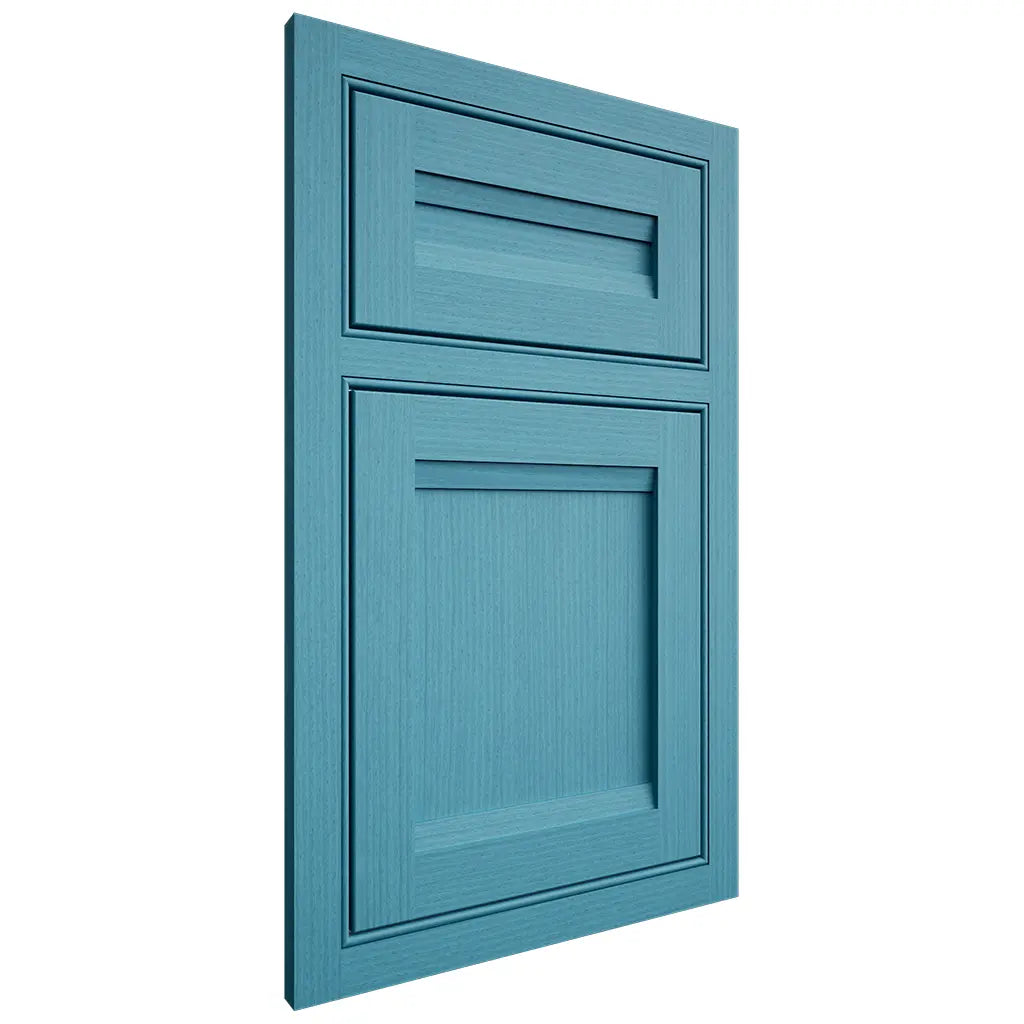 Shiloh Cabinetry Beaded Inset Somerset White Oak Rift Cut Aqua Door