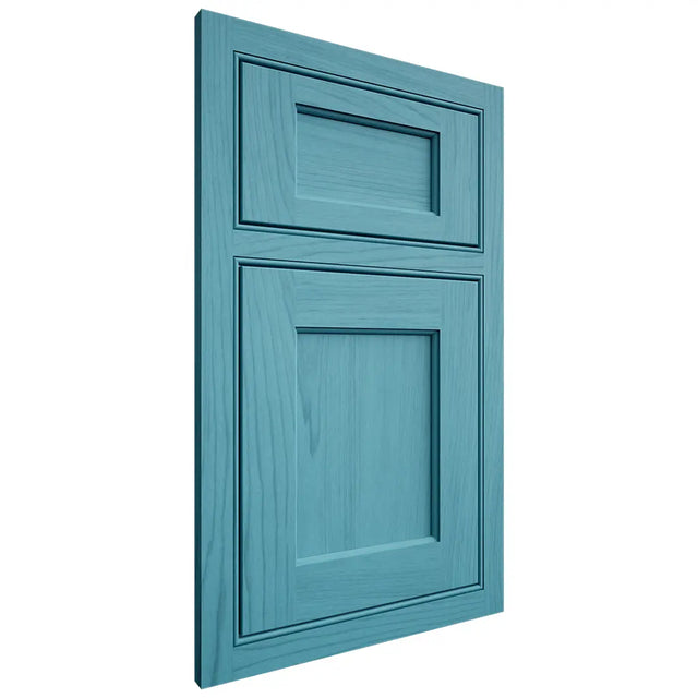 Shiloh Cabinetry Beaded Inset Square Flat Alder Plain Cut Aqua Door