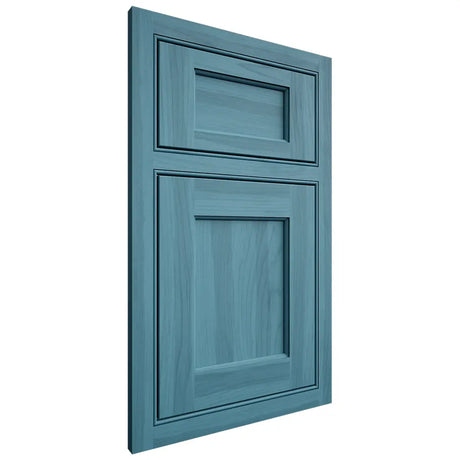 Shiloh Cabinetry Beaded Inset Square Flat Hickory Plain Cut Aqua Door