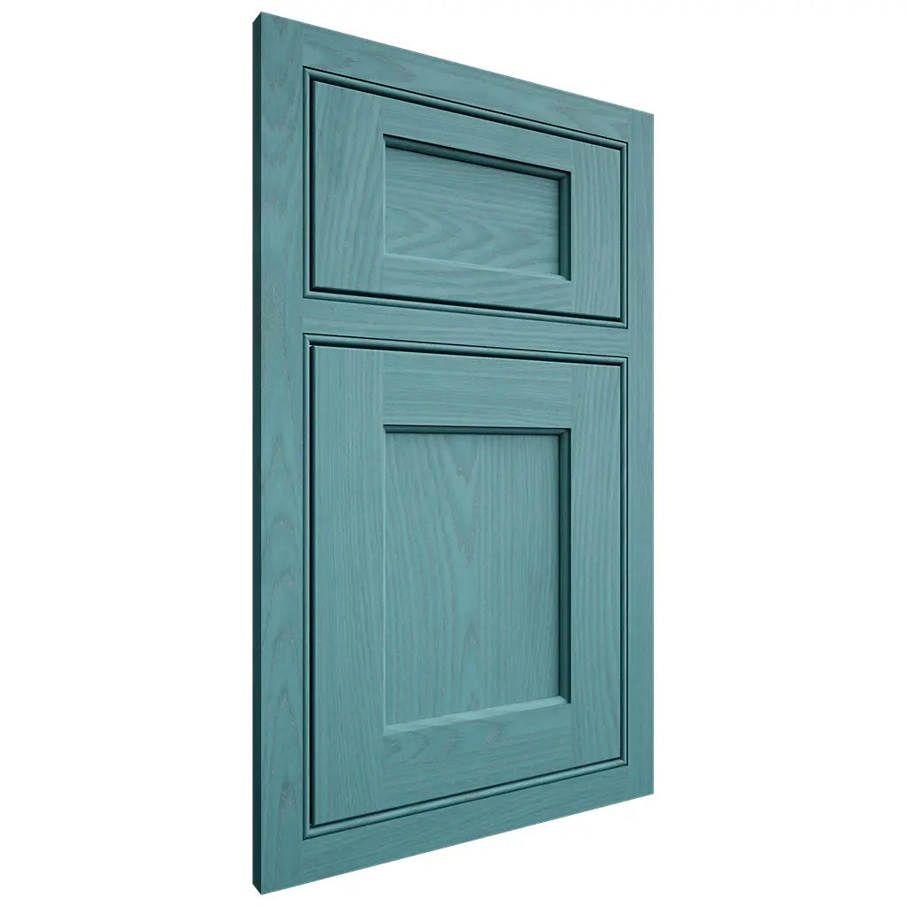 Shiloh Cabinetry Beaded Inset Square Flat Red Oak Plain Cut Aqua Door