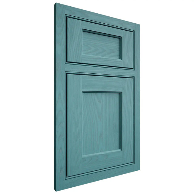 Shiloh Cabinetry Beaded Inset Square Flat Red Oak Plain Cut Aqua Door