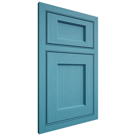 Shiloh Cabinetry Beaded Inset Square Flat White Oak Rift Cut Aqua Door