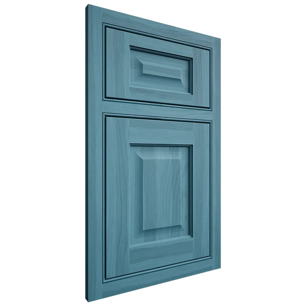 Shiloh Cabinetry Beaded Inset Square Raised Hickory Plain Cut Aqua Door