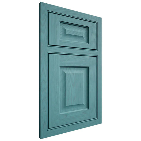 Shiloh Cabinetry Beaded Inset Square Raised Red Oak Plain Cut Aqua Door