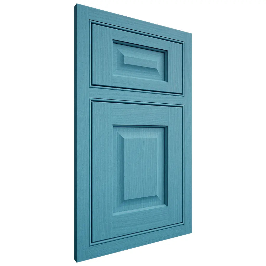 Shiloh Cabinetry Beaded Inset Square Raised White Oak Plain Cut Aqua Door