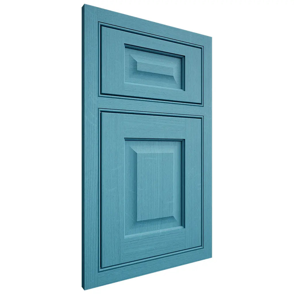 Shiloh Cabinetry Beaded Inset Square Raised White Oak Quarter Sawn Aqua Door