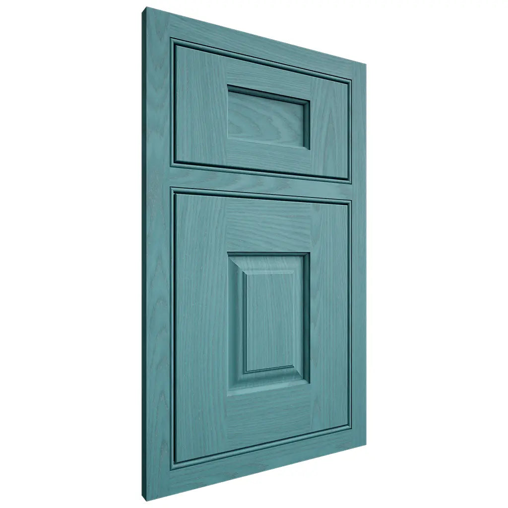 Shiloh Cabinetry Beaded Inset Summit Red Oak Plain Cut Aqua Door