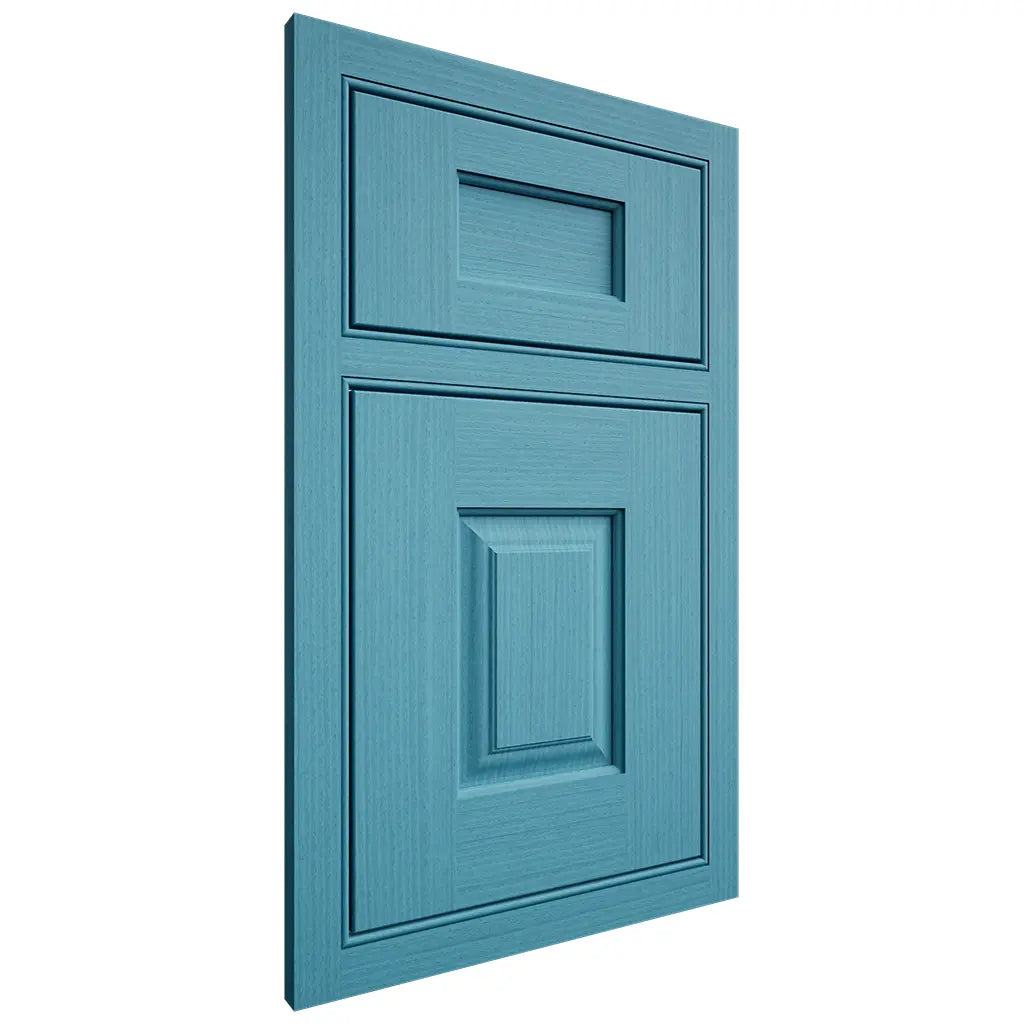 Shiloh Cabinetry Beaded Inset Summit White Oak Rift Cut Aqua Door