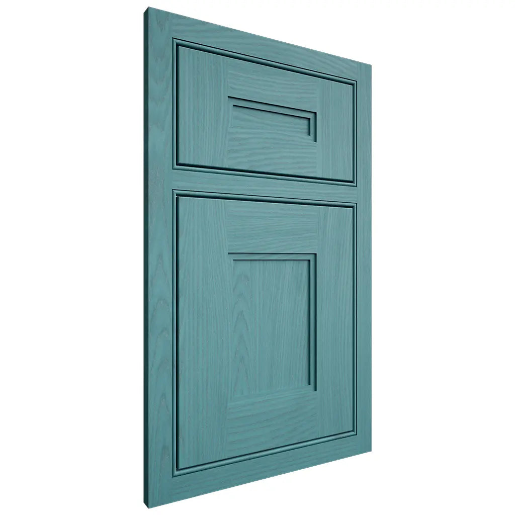 Shiloh Cabinetry Beaded Inset Tahoe Red Oak Plain Cut Aqua Door