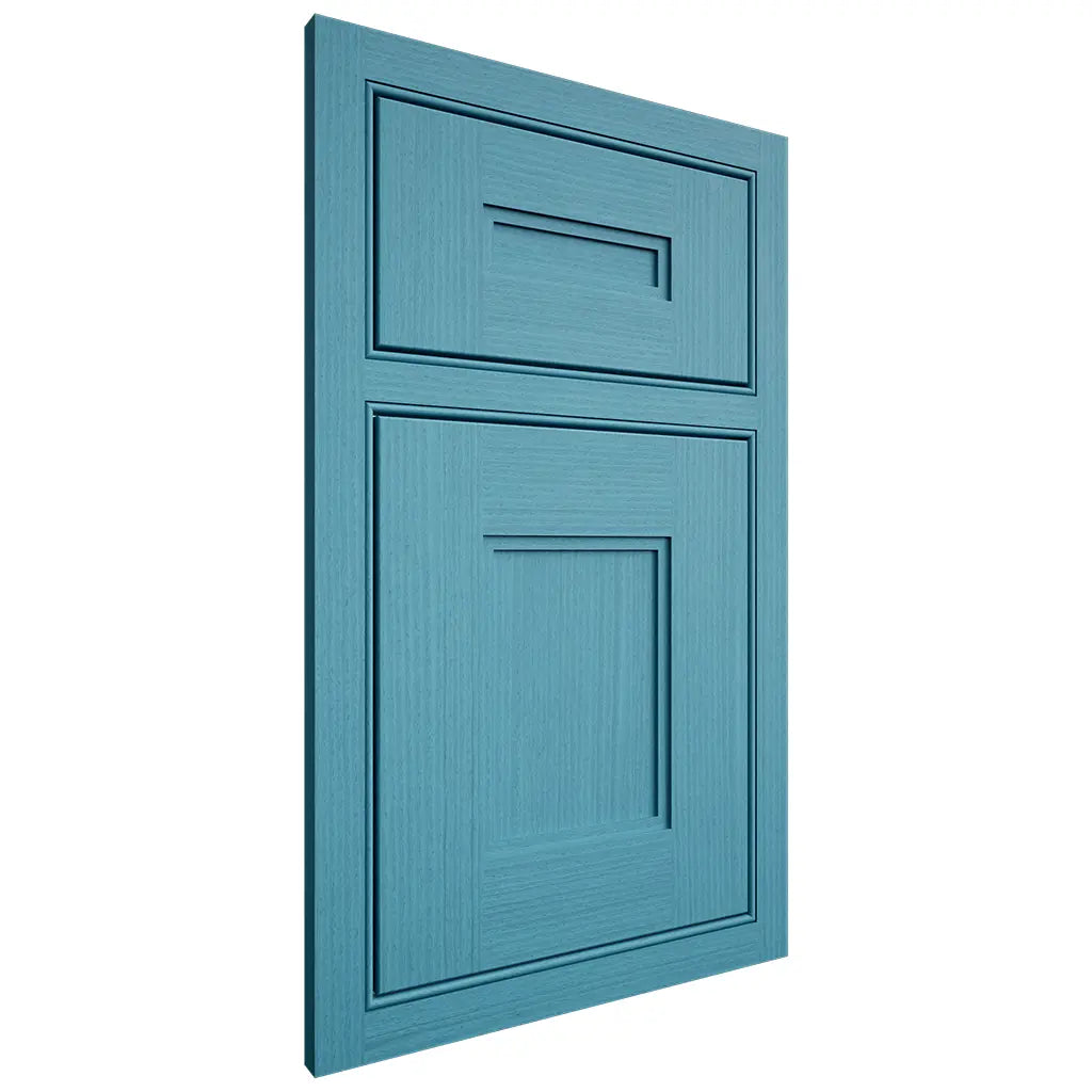 Shiloh Cabinetry Beaded Inset Tahoe White Oak Rift Cut Aqua Door