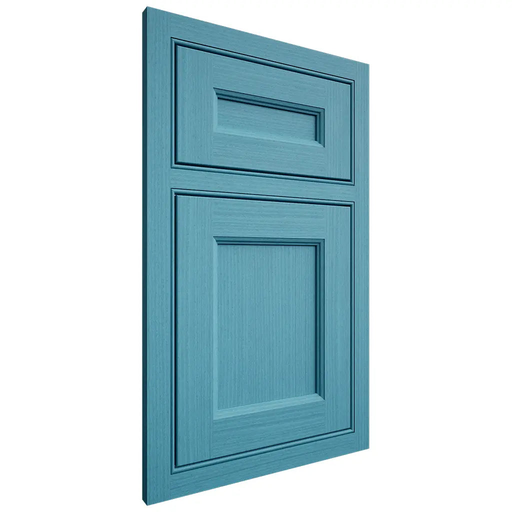Shiloh Cabinetry Beaded Inset Ward White Oak Rift Cut Aqua Door