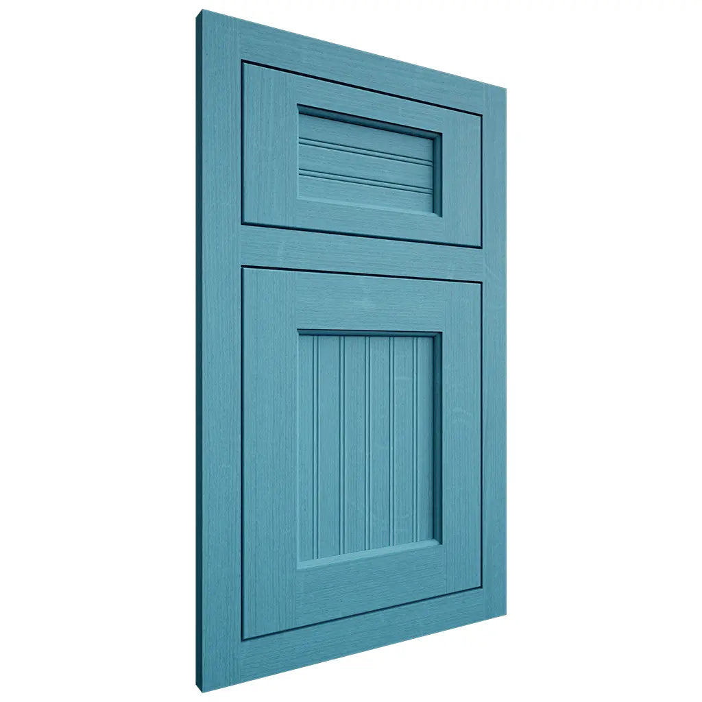 Shiloh Cabinetry Flush Inset Beaded Century White Oak Quarter Sawn Aqua Door