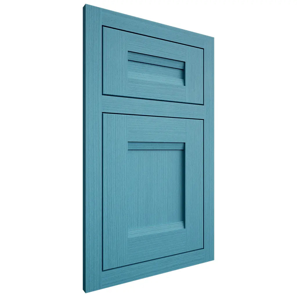 Shiloh Cabinetry Flush Inset Bristol White Oak Rift Cut Aqua Door
