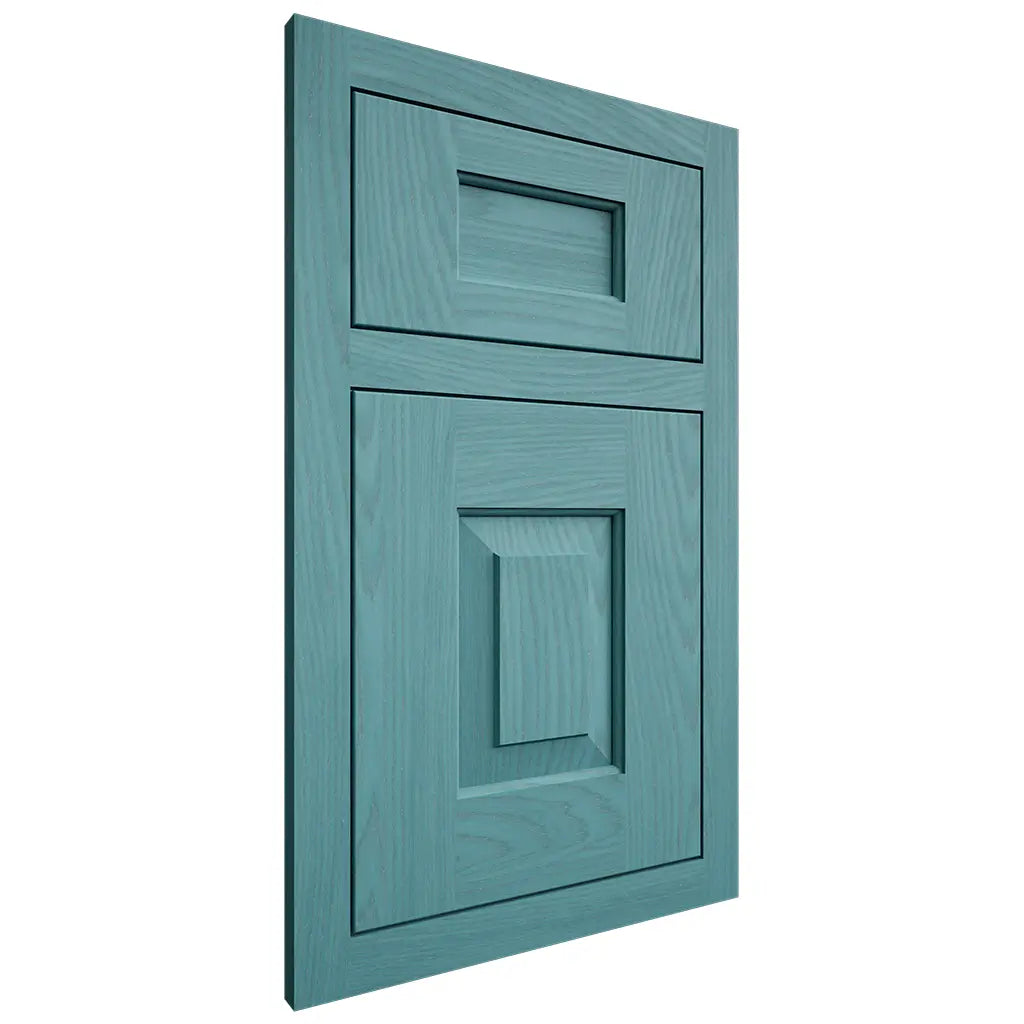 Shiloh Cabinetry Flush Inset Hamlin Red Oak Plain Cut Aqua Door