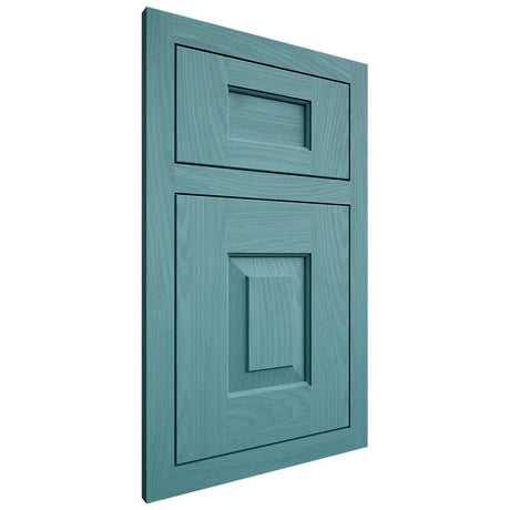 Shiloh Cabinetry Flush Inset Hamlin Red Oak Plain Cut Aqua Door