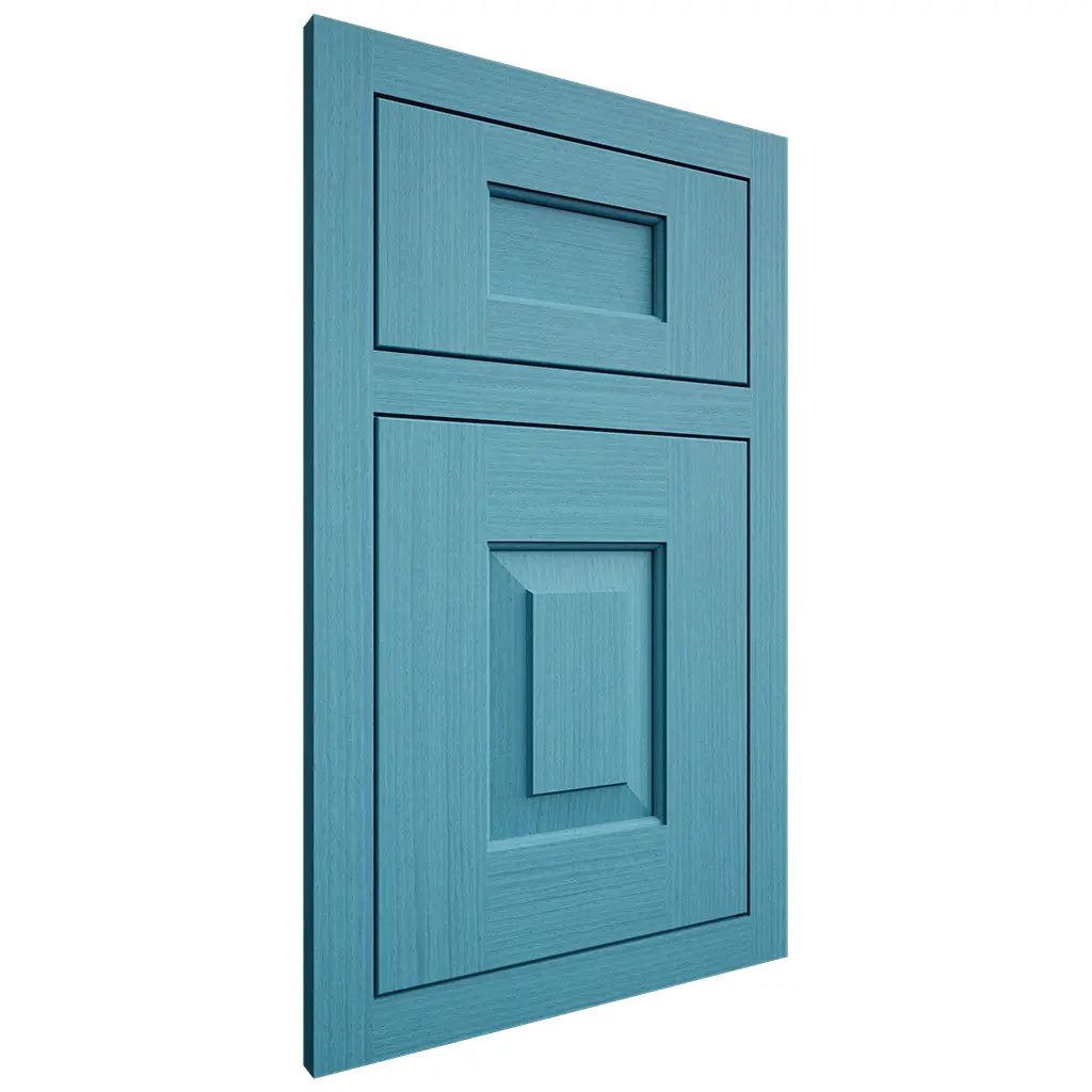 Shiloh Cabinetry Flush Inset Hamlin White Oak Rift Cut Aqua Door