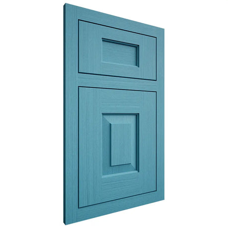 Shiloh Cabinetry Flush Inset Hamlin White Oak Rift Cut Aqua Door