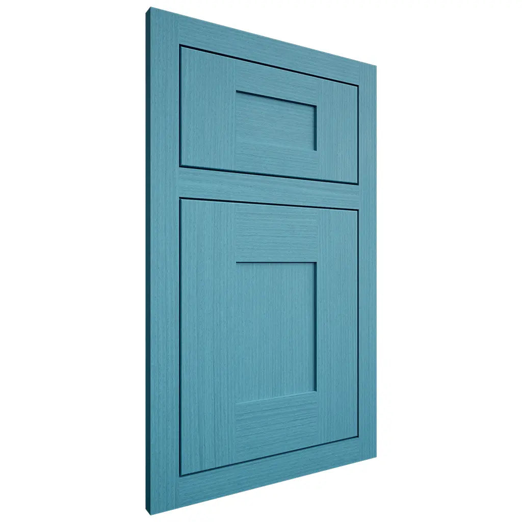 Shiloh Cabinetry Flush Inset Hartford White Oak Rift Cut Aqua Door