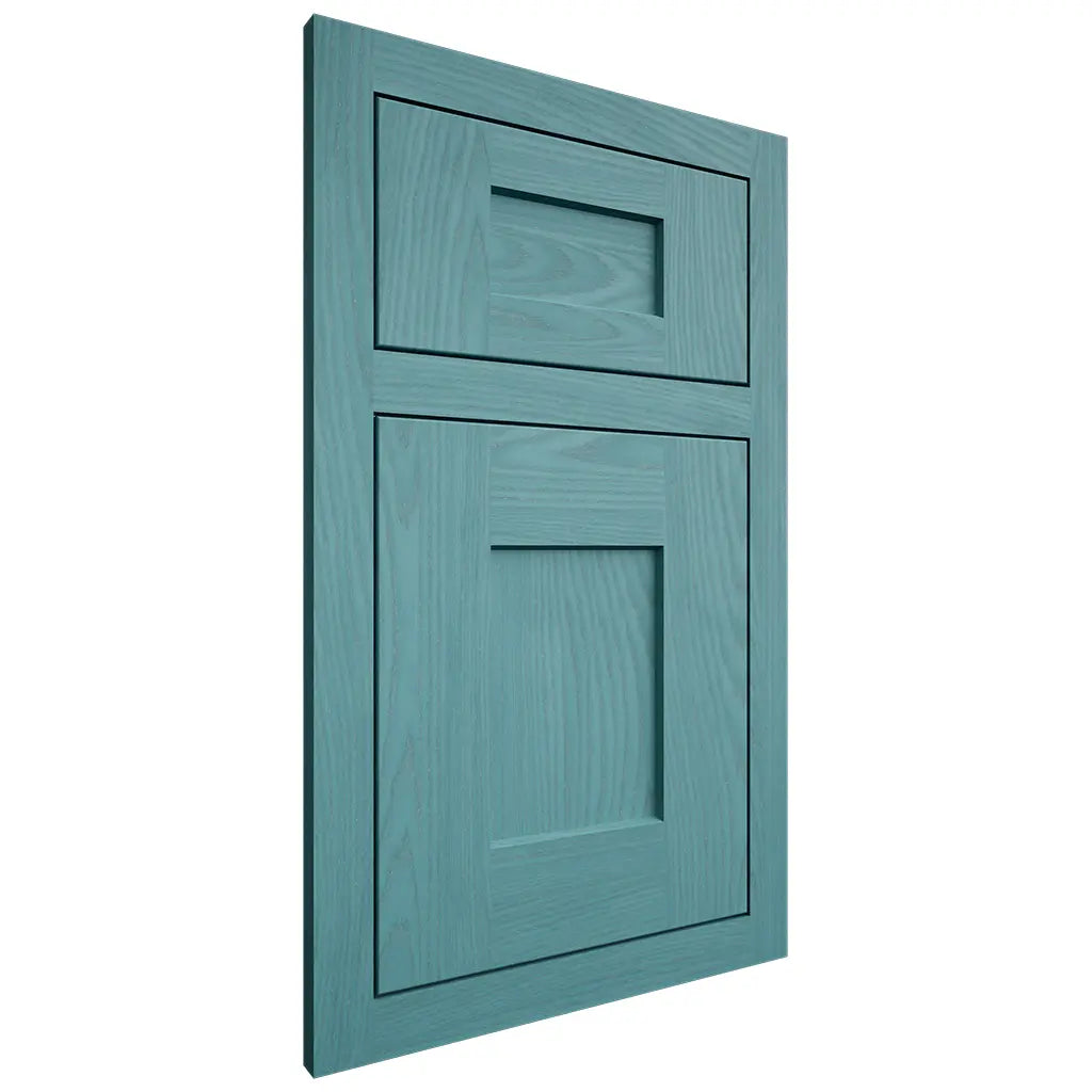 Shiloh Cabinetry Flush Inset Lancaster Red Oak Plain Cut Aqua Door