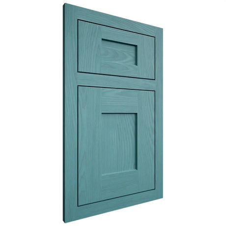 Shiloh Cabinetry Flush Inset Lancaster Red Oak Plain Cut Aqua Door