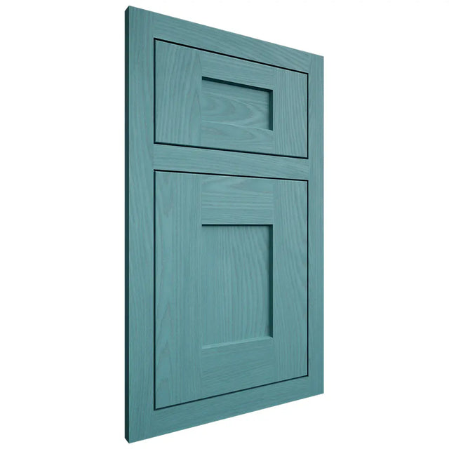 Shiloh Cabinetry Flush Inset Lancaster Red Oak Plain Cut Aqua Door