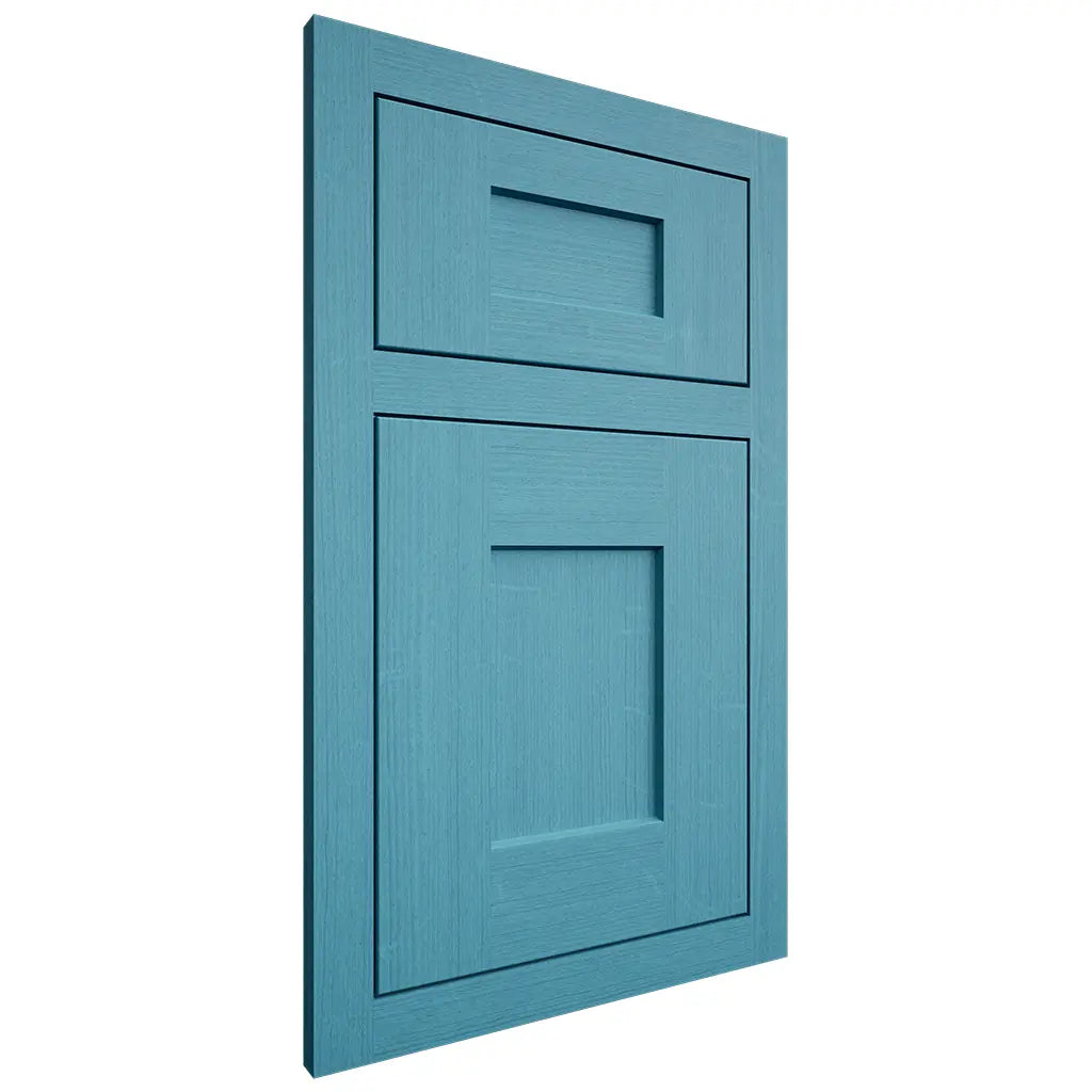 Shiloh Cabinetry Flush Inset Lancaster White Oak Quarter Sawn Aqua Door