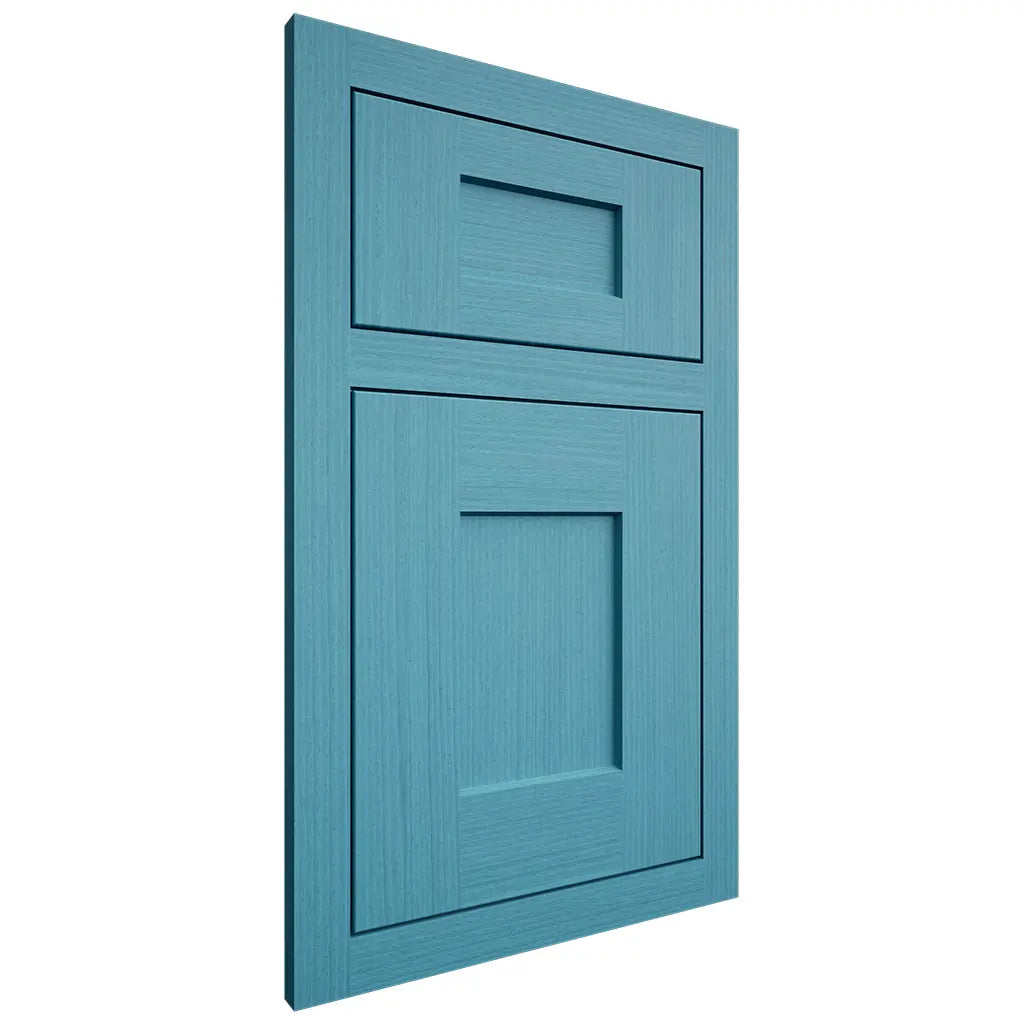 Shiloh Cabinetry Flush Inset Lancaster White Oak Rift Cut Aqua Door