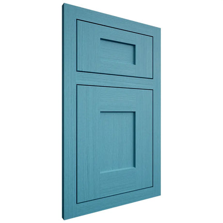 Shiloh Cabinetry Flush Inset Lancaster White Oak Rift Cut Aqua Door