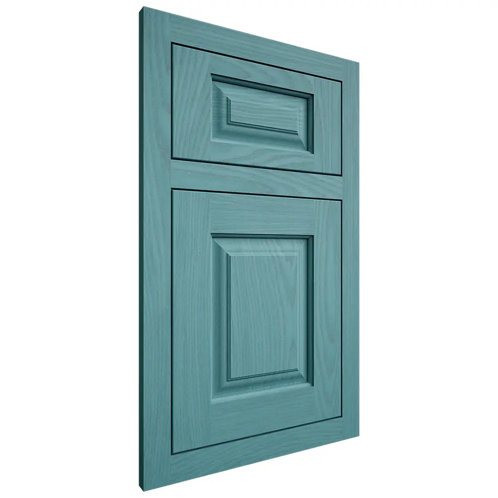 Shiloh Cabinetry Flush Inset Oxford Red Oak Plain Cut Aqua Door