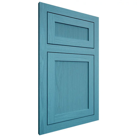Shiloh Cabinetry Flush Inset Reeded Malibu White Oak Plain Cut Aqua Door