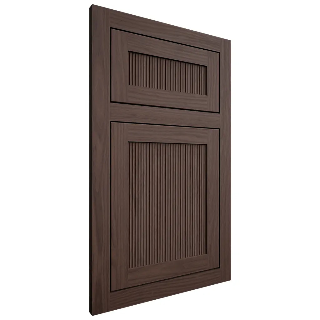 Shiloh Cabinetry Flush Inset Reeded Malibu White Oak Plain Cut Dusk Door