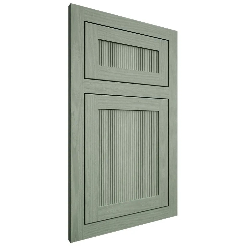 Shiloh Cabinetry Flush Inset Reeded Malibu White Oak Plain Cut Moss Door