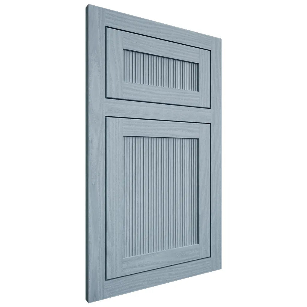 Shiloh Cabinetry Flush Inset Reeded Malibu White Oak Plain Cut Sky Door