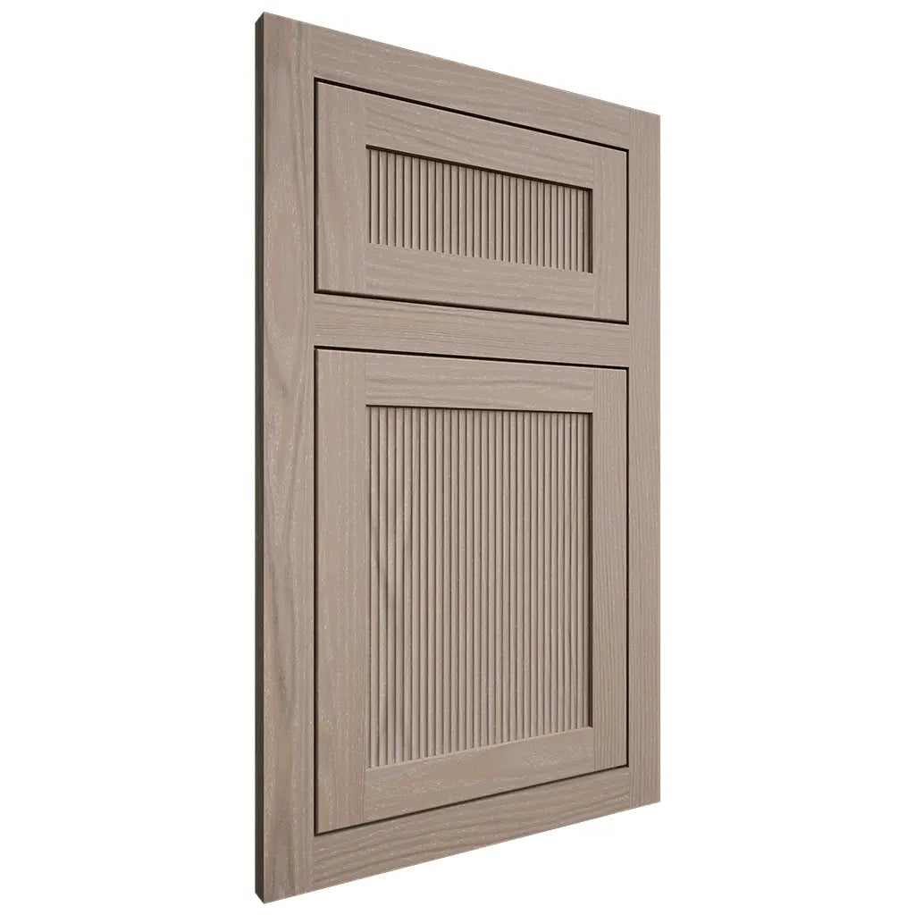Shiloh Cabinetry Flush Inset Reeded Malibu White Oak Plain Cut Whitewash Door