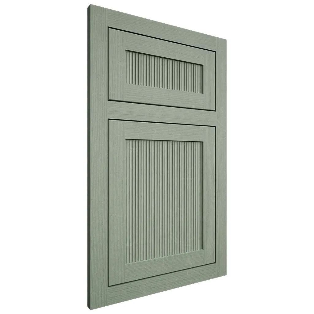 Shiloh Cabinetry Flush Inset Reeded Malibu White Oak Quarter Sawn Moss Door