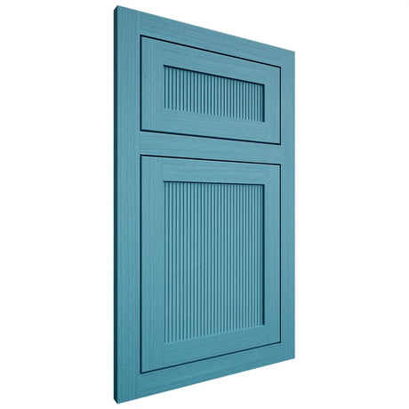 Shiloh Cabinetry Flush Inset Reeded Malibu White Oak Rift Cut Aqua Door