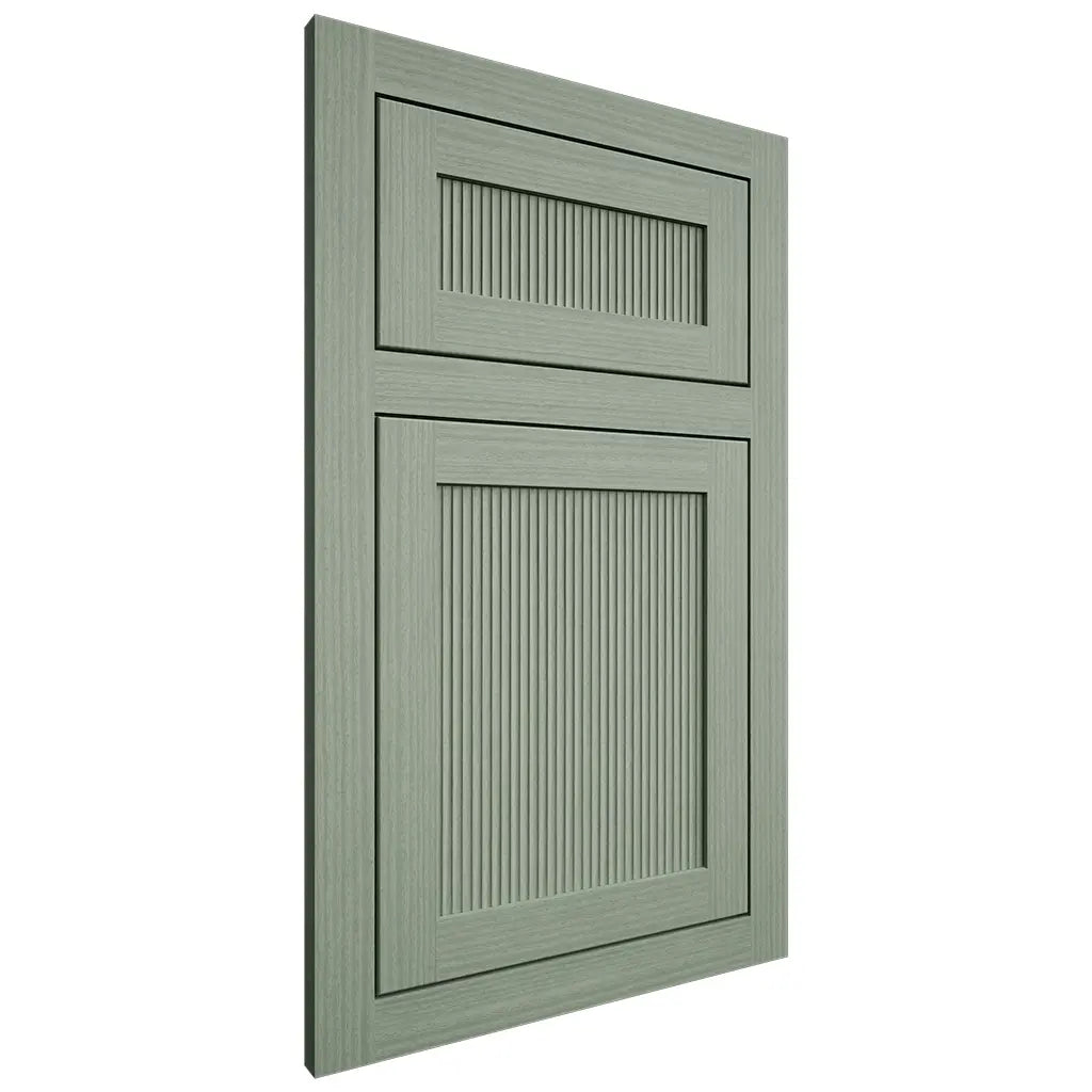 Shiloh Cabinetry Flush Inset Reeded Malibu White Oak Rift Cut Moss Door