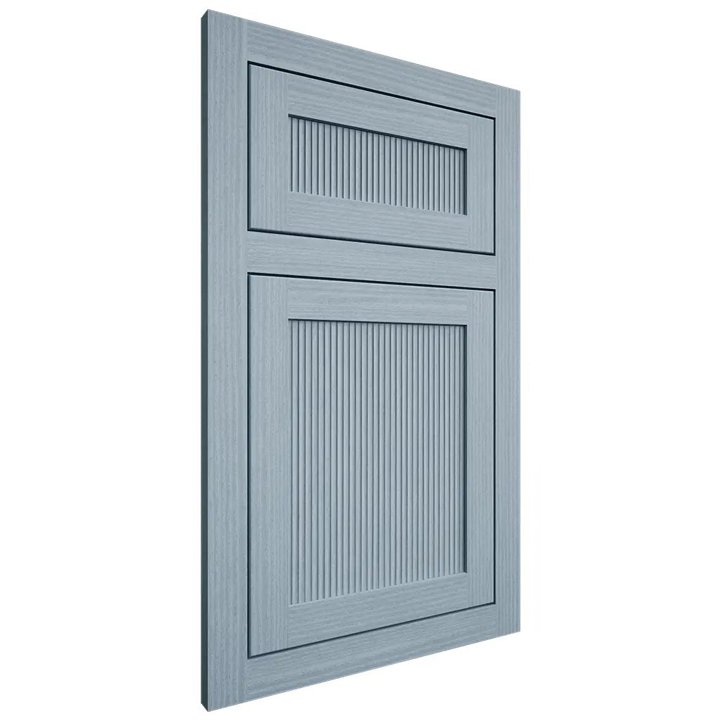 Shiloh Cabinetry Flush Inset Reeded Malibu White Oak Rift Cut Sky Door