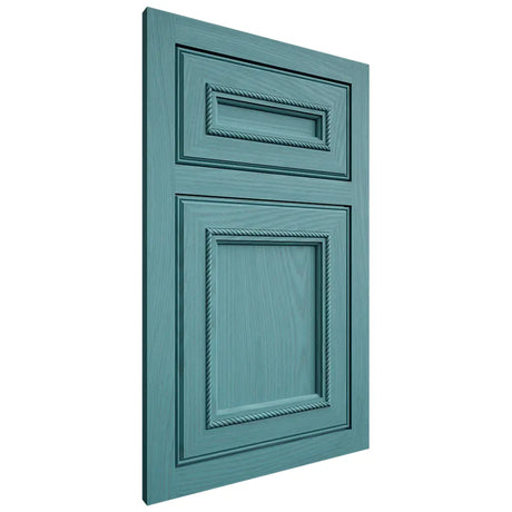 Shiloh Cabinetry Flush Inset Shelby Red Oak Plain Cut Aqua Door