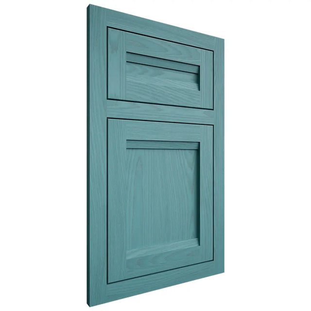 Shiloh Cabinetry Flush Inset Somerset Red Oak Plain Cut Aqua Door