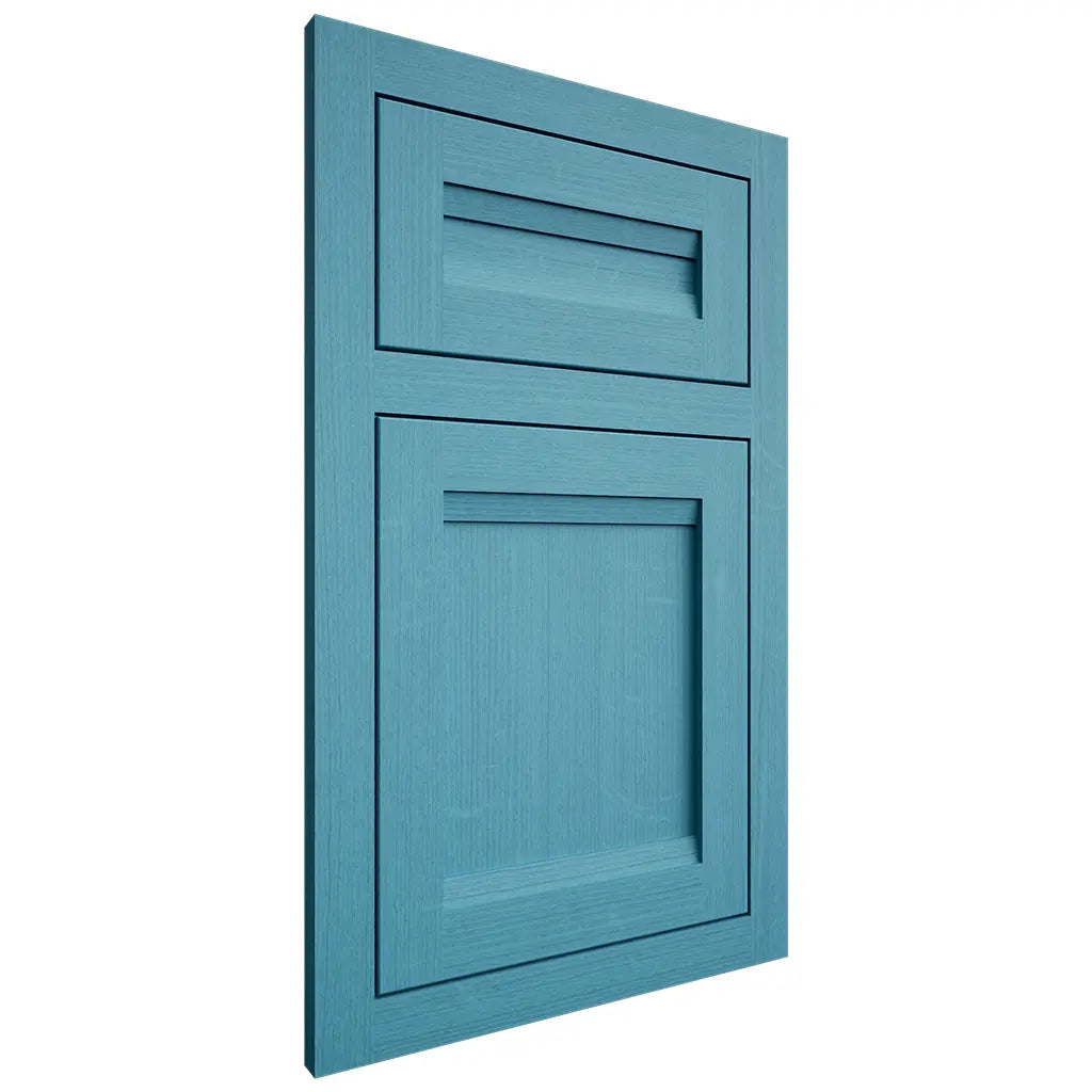 Shiloh Cabinetry Flush Inset Somerset White Oak Quarter Sawn Aqua Door