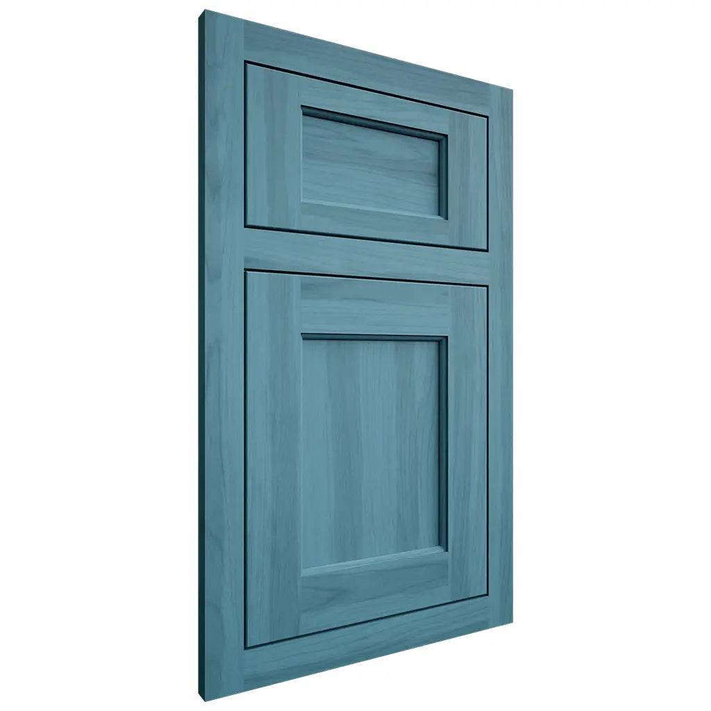 Shiloh Cabinetry Flush Inset Square Flat Hickory Plain Cut Aqua Door
