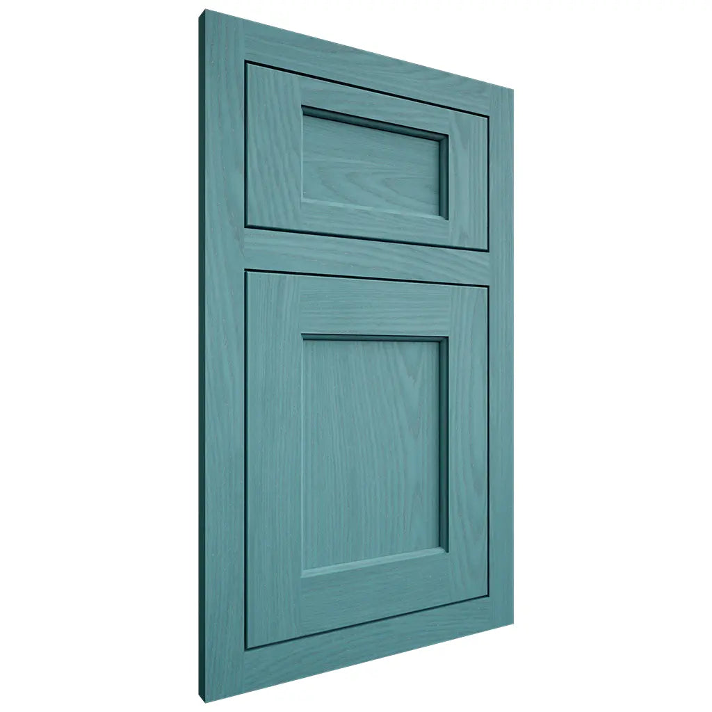 Shiloh Cabinetry Flush Inset Square Flat Red Oak Plain Cut Aqua Door