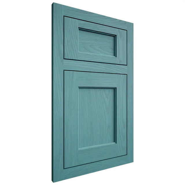Shiloh Cabinetry Flush Inset Square Flat Red Oak Plain Cut Aqua Door