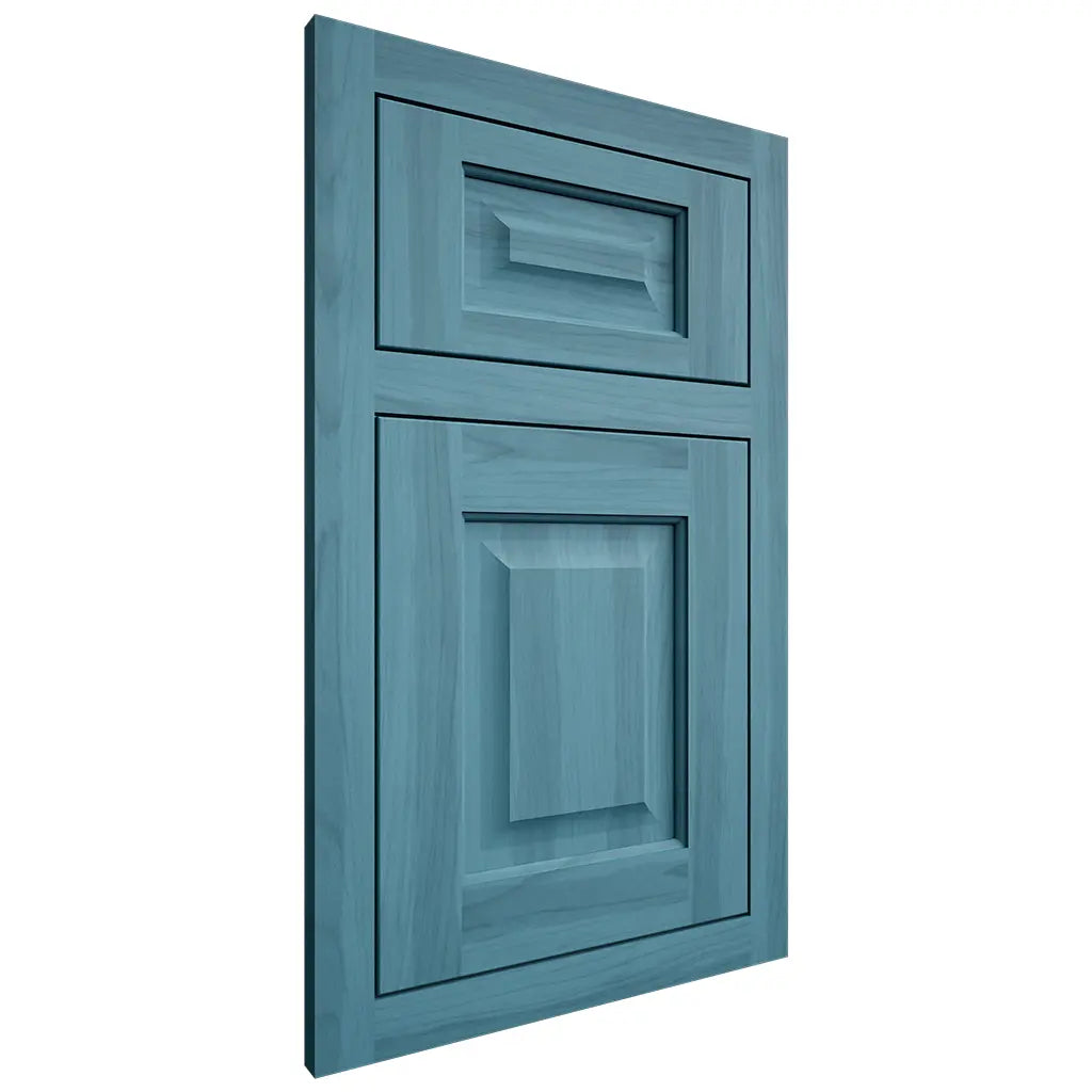 Shiloh Cabinetry Flush Inset Square Raised Hickory Plain Cut Aqua Door