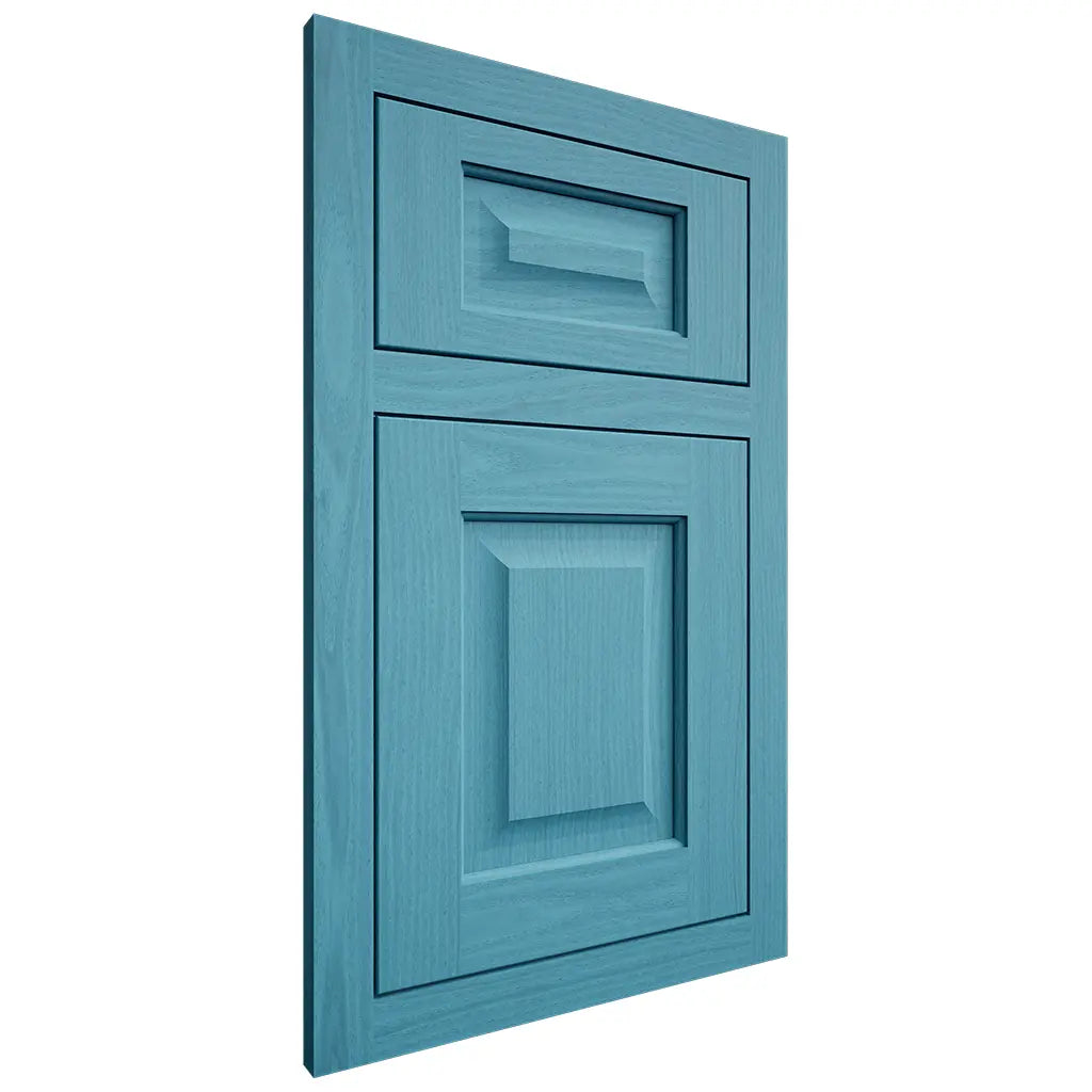 Shiloh Cabinetry Flush Inset Square Raised White Oak Plain Cut Aqua Door